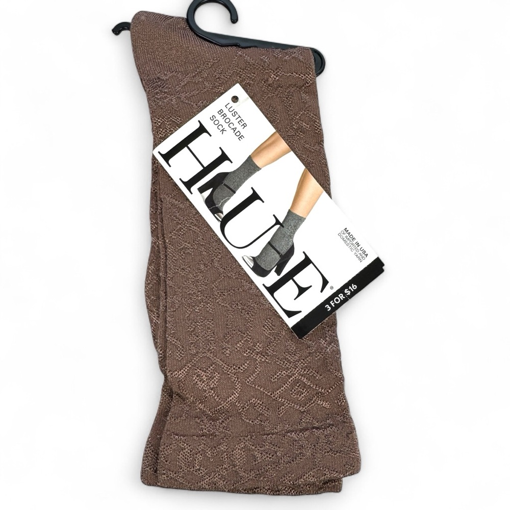 Hue Womens Mink Brown Luster Brocade Socks One‎ Size Fits Most